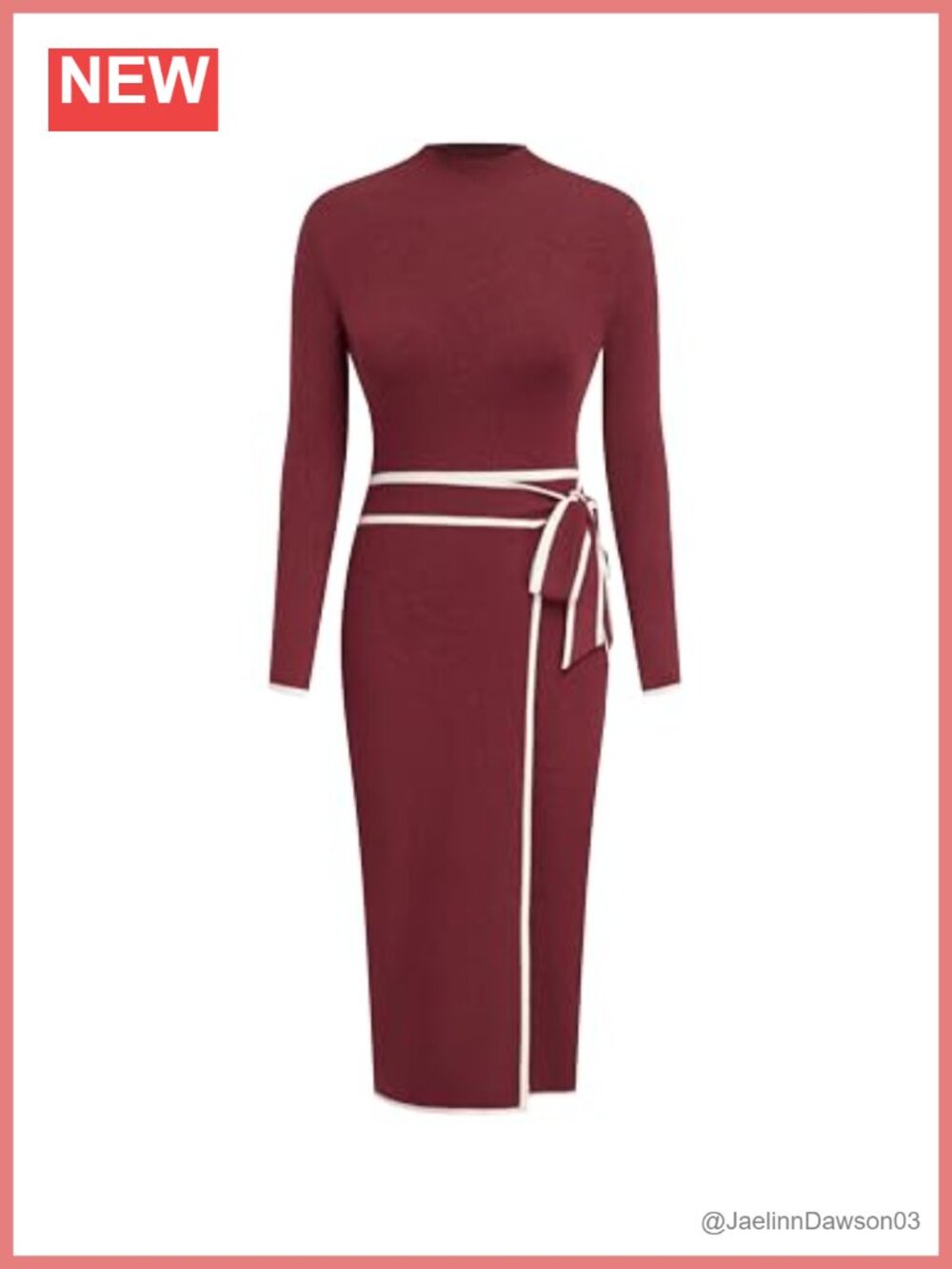 Mock Turtleneck Sweater Dress Long Sleeve Midi Knit Belted Formal Work
